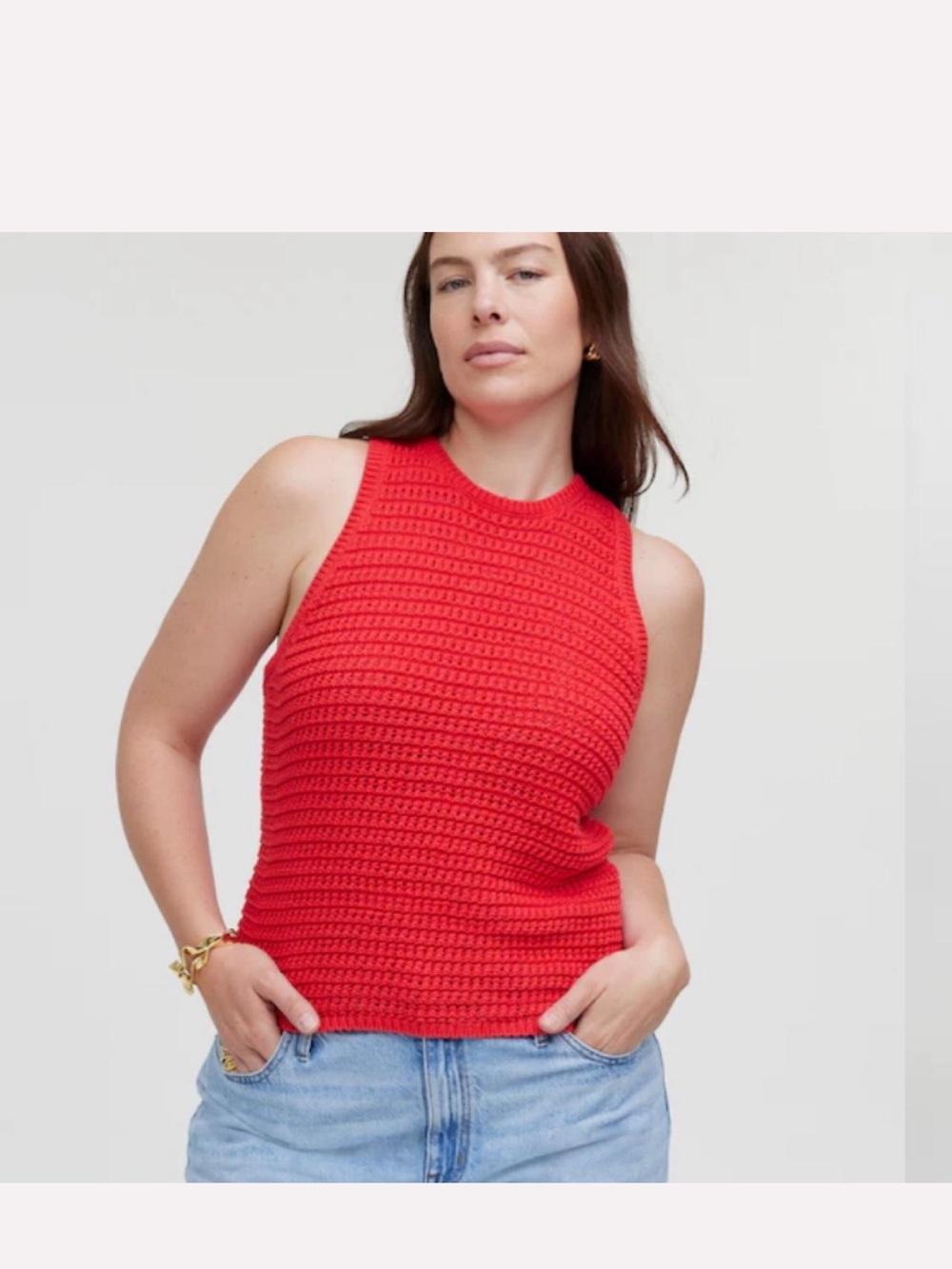 Red Crochet Knit Tank Top - Women
